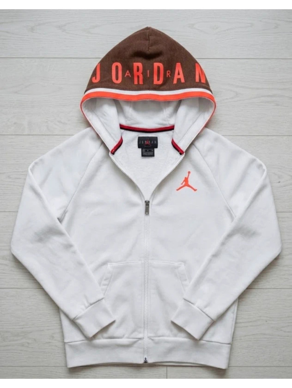 Jordan Kids Jumpman Taped Full Zip Hoodie White Brown Infrared Size youth xl
